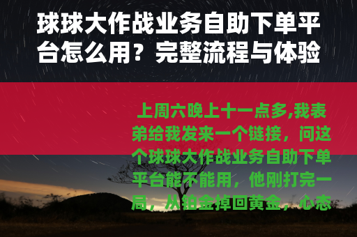球球大作战业务自助下单平台怎么用？完整流程与体验分享