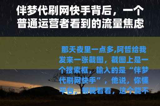 伴梦代刷网快手背后，一个普通运营者看到的流量焦虑与选择