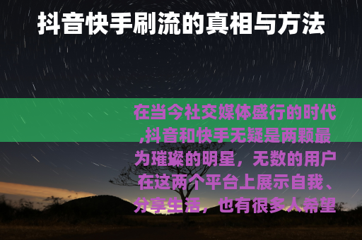 抖音快手刷流的真相与方法