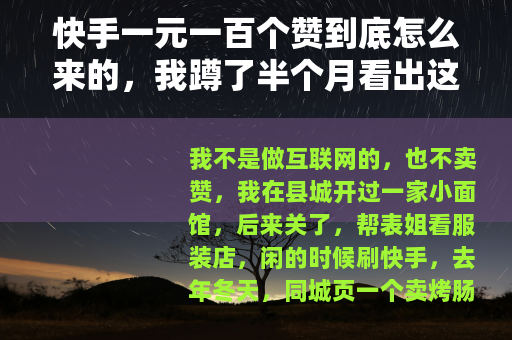 快手一元一百个赞到底怎么来的，我蹲了半个月看出这些门道