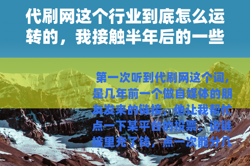 代刷网这个行业到底怎么运转的，我接触半年后的一些记录