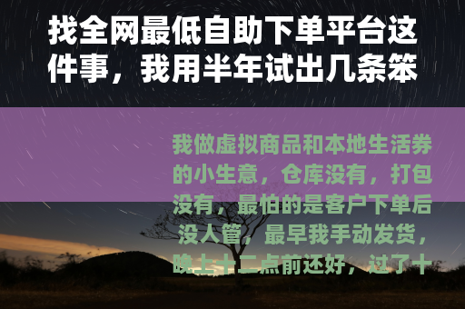 找全网最低自助下单平台这件事，我用半年试出几条笨办法