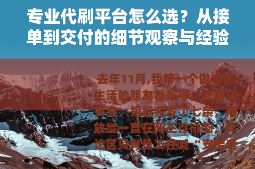 专业代刷平台怎么选？从接单到交付的细节观察与经验分享