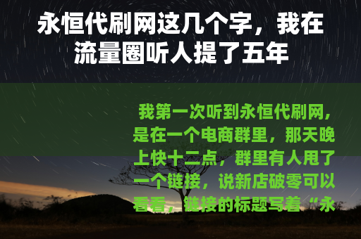 永恒代刷网这几个字，我在流量圈听人提了五年