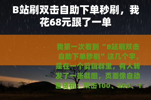 B站刷双击自助下单秒刷，我花68元跟了一单