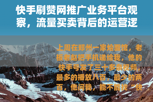快手刷赞网推广业务平台观察，流量买卖背后的运营逻辑与选择