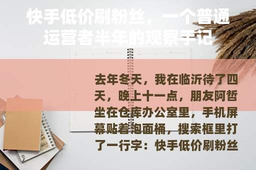 快手低价刷粉丝，一个普通运营者半年的观察手记