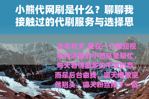 小熊代网刷是什么？聊聊我接触过的代刷服务与选择思路