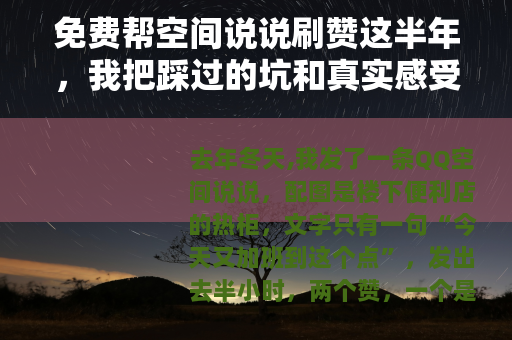 免费帮空间说说刷赞这半年，我把踩过的坑和真实感受都写下来