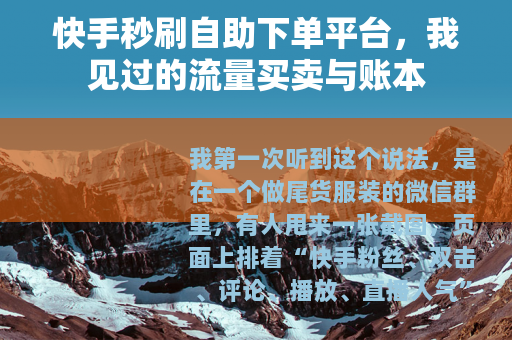 快手秒刷自助下单平台，我见过的流量买卖与账本