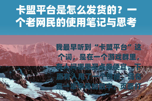 卡盟平台是怎么发货的？一个老网民的使用笔记与思考
