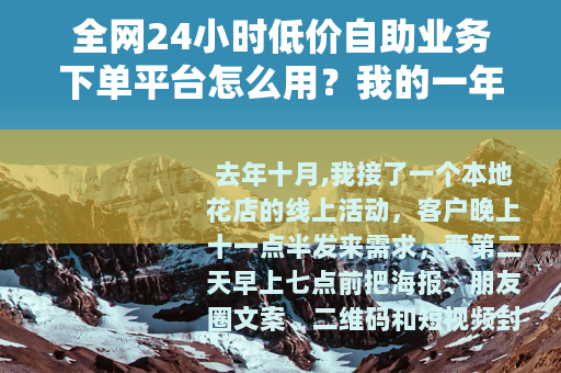 全网24小时低价自助业务下单平台怎么用？我的一年实操记录