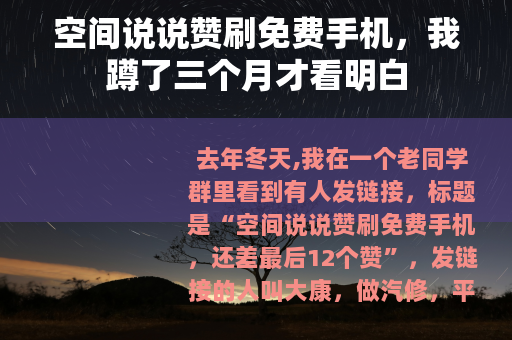 空间说说赞刷免费手机，我蹲了三个月才看明白