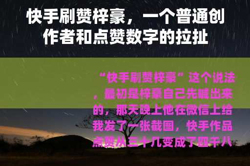快手刷赞梓豪，一个普通创作者和点赞数字的拉扯