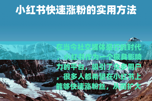 小红书快速涨粉的实用方法