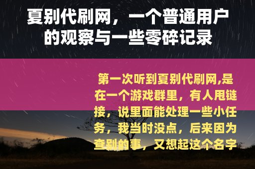 夏别代刷网，一个普通用户的观察与一些零碎记录