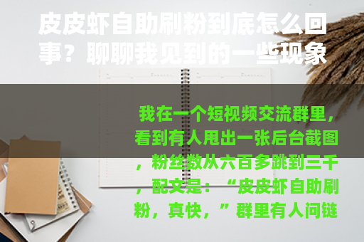 皮皮虾自助刷粉到底怎么回事？聊聊我见到的一些现象