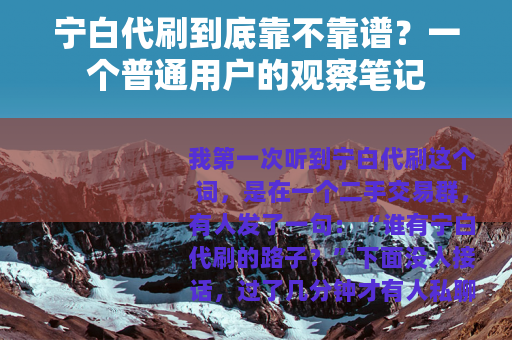 宁白代刷到底靠不靠谱？一个普通用户的观察笔记