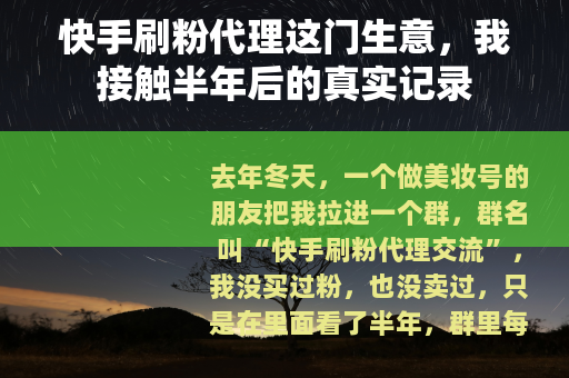 快手刷粉代理这门生意，我接触半年后的真实记录