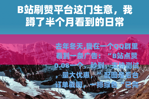 B站刷赞平台这门生意，我蹲了半个月看到的日常