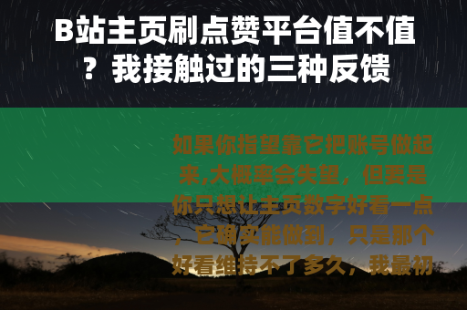B站主页刷点赞平台值不值？我接触过的三种反馈