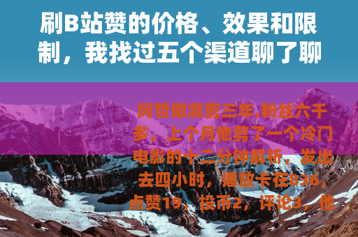 刷B站赞的价格、效果和限制，我找过五个渠道聊了聊