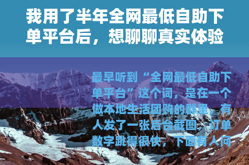 我用了半年全网最低自助下单平台后，想聊聊真实体验