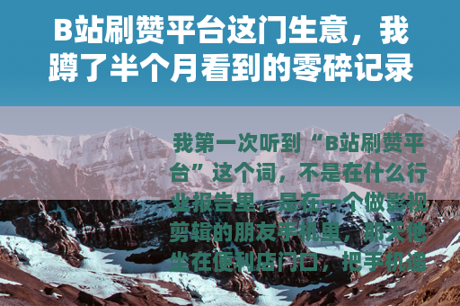 B站刷赞平台这门生意，我蹲了半个月看到的零碎记录
