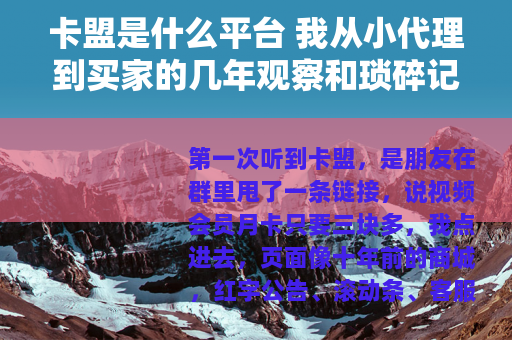 卡盟是什么平台 我从小代理到买家的几年观察和琐碎记录