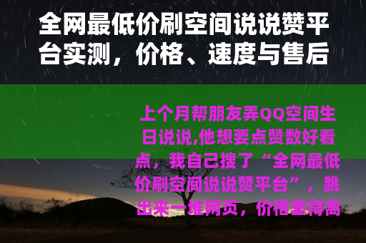 全网最低价刷空间说说赞平台实测，价格、速度与售后对比