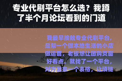 专业代刷平台怎么选？我蹲了半个月论坛看到的门道
