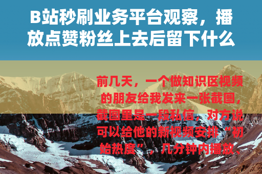 B站秒刷业务平台观察，播放点赞粉丝上去后留下什么