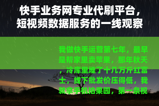 快手业务网专业代刷平台，短视频数据服务的一线观察手记
