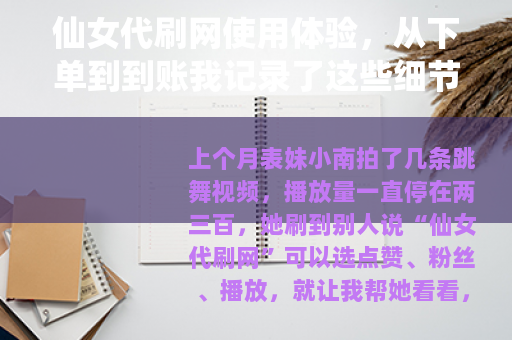 仙女代刷网使用体验，从下单到到账我记录了这些细节