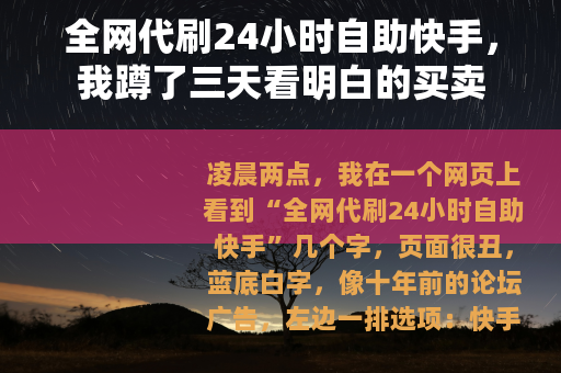 全网代刷24小时自助快手，我蹲了三天看明白的买卖