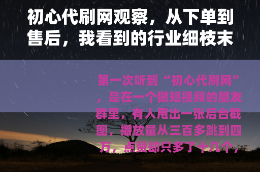初心代刷网观察，从下单到售后，我看到的行业细枝末节