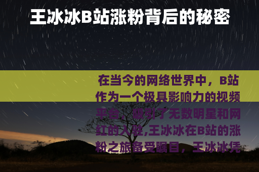 王冰冰B站涨粉背后的秘密