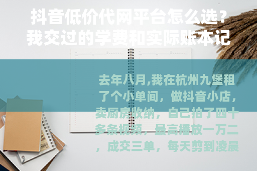 抖音低价代网平台怎么选？我交过的学费和实际账本记录