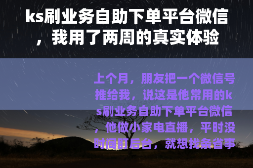 ks刷业务自助下单平台微信，我用了两周的真实体验