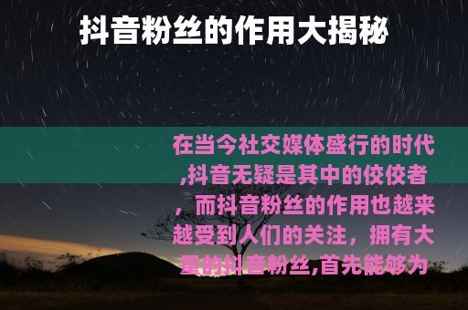 抖音粉丝的作用大揭秘