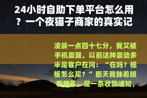 24小时自助下单平台怎么用？一个夜猫子商家的真实记录