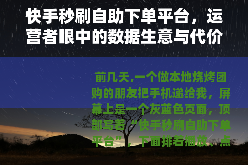 快手秒刷自助下单平台，运营者眼中的数据生意与代价