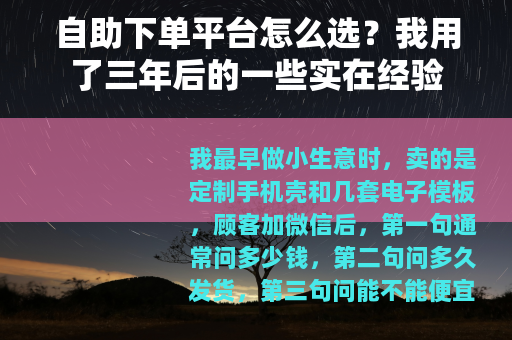 自助下单平台怎么选？我用了三年后的一些实在经验