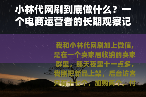 小林代网刷到底做什么？一个电商运营者的长期观察记录