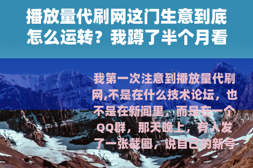 播放量代刷网这门生意到底怎么运转？我蹲了半个月看到的零碎记录