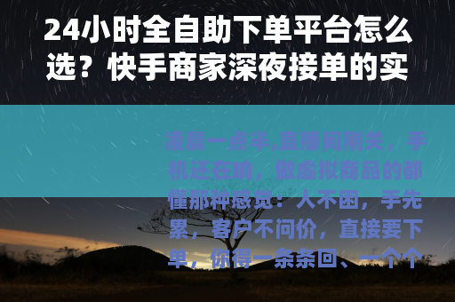 24小时全自助下单平台怎么选？快手商家深夜接单的实操笔记