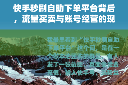 快手秒刷自助下单平台背后，流量买卖与账号经营的现实