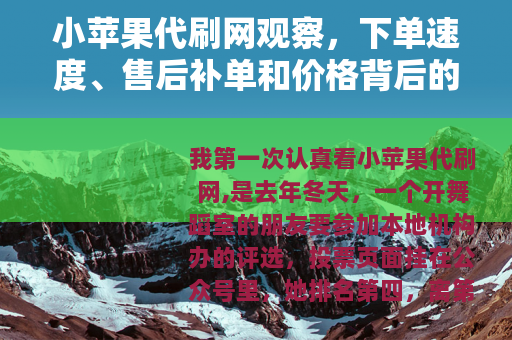 小苹果代刷网观察，下单速度、售后补单和价格背后的实际体验