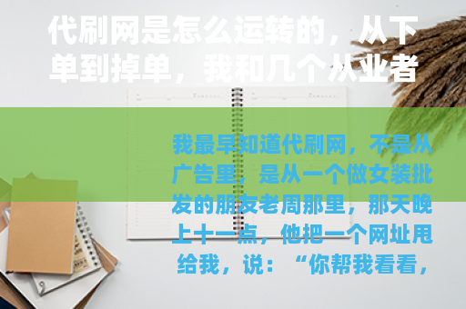 代刷网是怎么运转的，从下单到掉单，我和几个从业者聊了聊