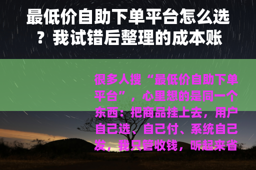 最低价自助下单平台怎么选？我试错后整理的成本账